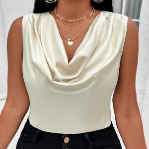 Gilet sans manches femme plus, col pile, satin, élégant