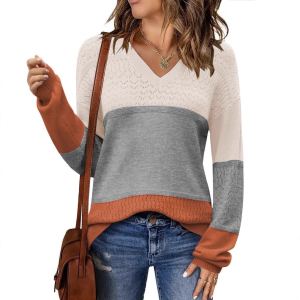 Chandail tricoté col V évidé pull côtelé