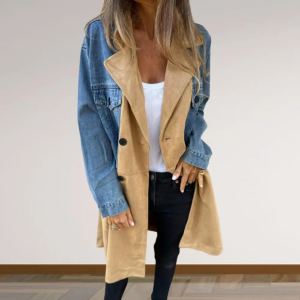 Manteau denim col tailleur longueur mi-long femme