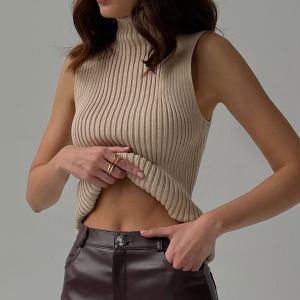 Chemise sans manches col roulé, casual, mode