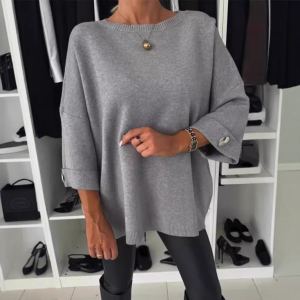 Haut tricot femme col rond manches mi-longues