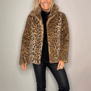 Veste laine imprimé léopard femme faux cuir