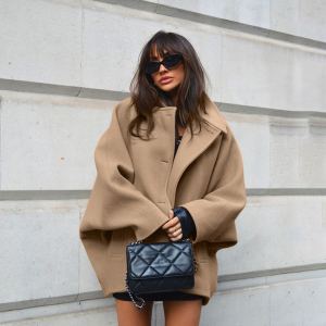Manteau batwing col châle brun fashion