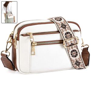 Sac bandoulière triple fermeture motif floral multifonction