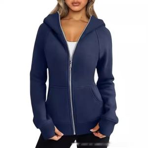 Hoodie molletonné à fermeture éclair, capuche courte, couleur unie