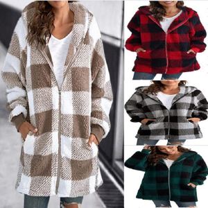 Manteau velours carreauté hooded femme