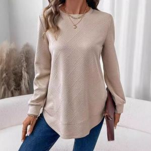 Chemise femme, col rond, manches longues, casual