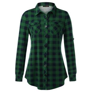 Chemise à carreaux casual imprimée boutons poignets pour femmes