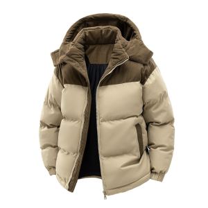 Manteau matelassé chapeau détachable patchwork couple