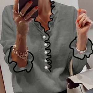 Chandail manches longues col V femme
