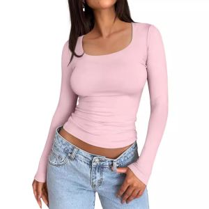 T-shirt femme col carré double épaisseur manches longues