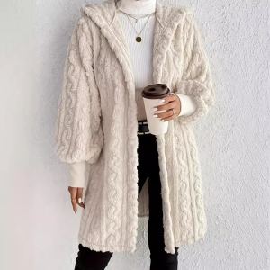 Manteau long capuchon peluche deux côtés homme