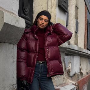 Veste coton capuchon col montant femme