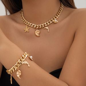 Collier ras-cou bohème coquillage dauphin vintage chaîne
