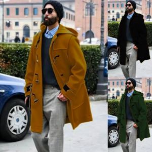 Trench-coat en laine rétro à capuchon homme