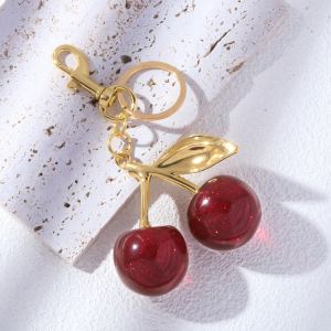 Porte-clé cerise cristal rouge scintillant sac
