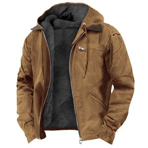 Manteau hiver capuche fourrure polaire zip casual homme
