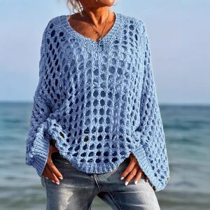 Chandail tricoté ajouré décontracté grande taille femme