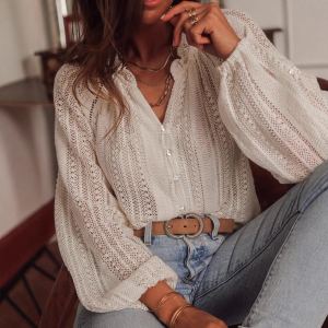 Chandail manches longues creux couleur unie femme