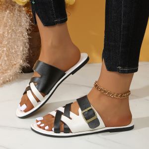 Pantoufles plates colorblock taille plus femme