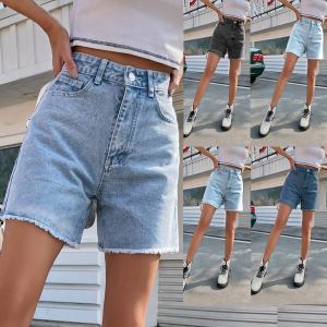 Shorts denim taille haute décontracté femme