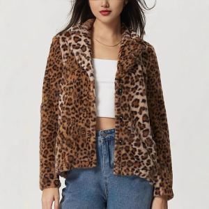 Manteau léopard femme col à revers rembourré