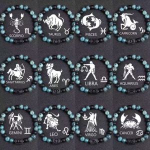 Bracelet Douze Constellations perles obsidienne 8mm