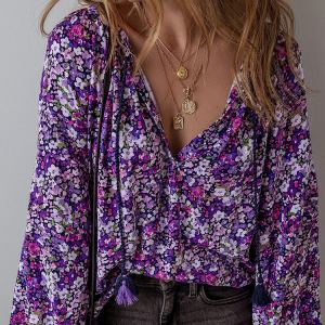 Chemise mousseline imprimé fleur col V femme