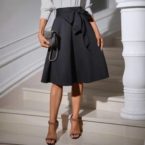 Jupe rétro taille haute élastique tricotée bretelles