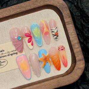 Faux Ongles 3D Style Vacances Étoile de Mer Île