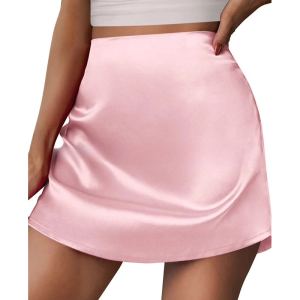 Jupe trapèze mini femme, plissée, satin, taille haute