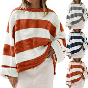Pull rayé ample manches chauve-souris col rond femme