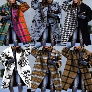 Manteau à carreaux bicolore manches longues femme