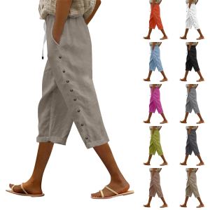 Pantalon cropped boutonné décontracté pour femmes