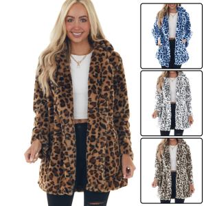Veston fourrure lapin léopard mi-long femme