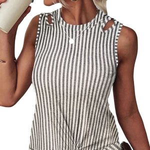 Gilet sans manches évidé rayé imprimé pour femmes