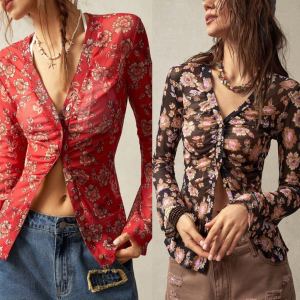 Chemise femme imprimée ajustée rétro style