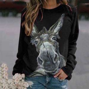 Pull manches longues imprimé tête âne col rond ample