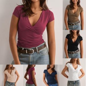 T-shirt moulant manches courtes printemps-été femme