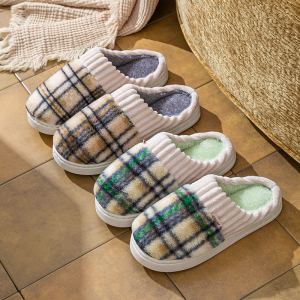 Pantoufles Carreaux Peluche Chaude Antidérapante Couple