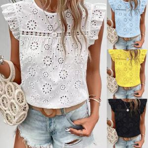 T-shirt femme volantés sans manches creusé pullover tendance