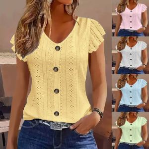 T-shirt col V jacquard boutons manches longues