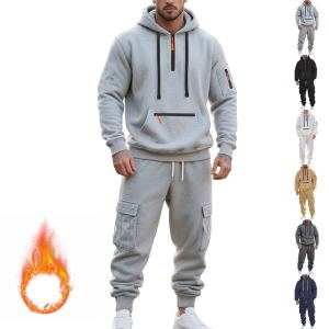 Ensemble survêtement homme polaire capuche sport 2 pièces