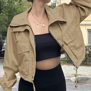 Veste courte zippée trench couleur unie femme