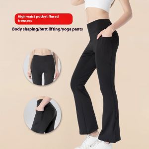 Pantalon court taille mi-haute femme gainant poches décontracté