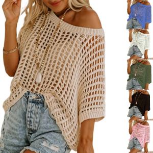 Cache-maillot plage pull maille manches mi-longues