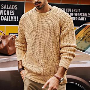 Chandail col rond homme, manches longues, style rétro