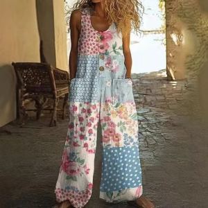 Combinaison imprimée fleurs 3D poches femme