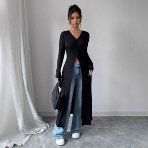 Cardigan boutonné long unie couleur unie femme
