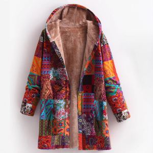 Hoodie coton lin imprimé femme manteau peluche chaud